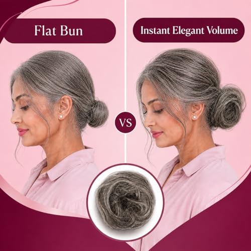 Image of Messy Bun Scrunchie Hair Extension for Women & Girls - 100% Natural Real Human Hair Juda | Hair Bun Accessories for Women - Trendy Messy Hair Look, Grey (30g)