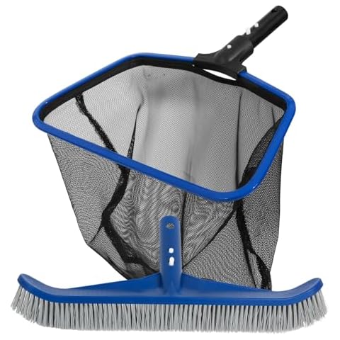 POOLAZA Aluminum Frame Pool Skimmer Net & 16.5'' Pool Brush Head, Deep Bag Pool Net Skimmer & Pool Brushes for Cleaning Pool Walls, Professional Pool Cleaning Kit for Above Ground Pool &Inground Pools Cover