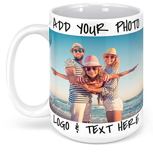 Photo Coffee Mug - Custom Mug  Upload ANY Picture Logo Text  Mothers Day Gifts for Mom 15 oz 8 Color Customized Large Coffee Mug - Personalized Gifts Mug Photo Gifts for Dad