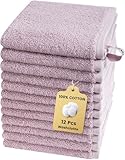 SEMAXE 100% Cotton Washcloths 12-Pack, 13 × 13 Inch Soft Luxury Face Towels – Super Absorbent & Quick-Dry, Premium Cloth with Hanging Loop, Oeko-TEX Certified, Gift-Ready Box, Purple