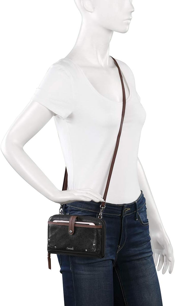 The Sak Iris Large Smartphone Crossbody Bag in Leather, Convertible Wristlet Purse Design Black Onyx Large