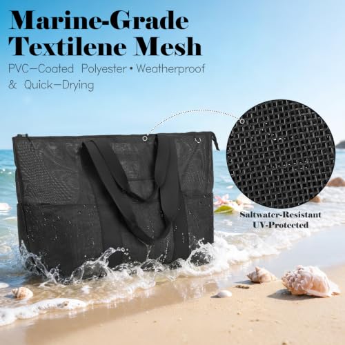 Image of Fammart Large Mesh Beach Bag for Women, Oversized Beach tote Swim Pool Bag