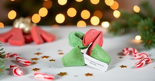 Miniatura 5 de Fun Express Fortune Cookies envueltas individualmente a granel, 50 galletas rojas y verdes de Navidad para fiestas de vacaciones, golosinas