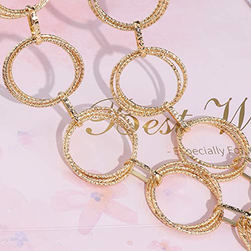 Glamorstar O-Ring Chain Belts For Women Waist Band Belt For Dress Link Chain Gift Large Circle Gold Plus Size 135Cm/53.1In #TOP3