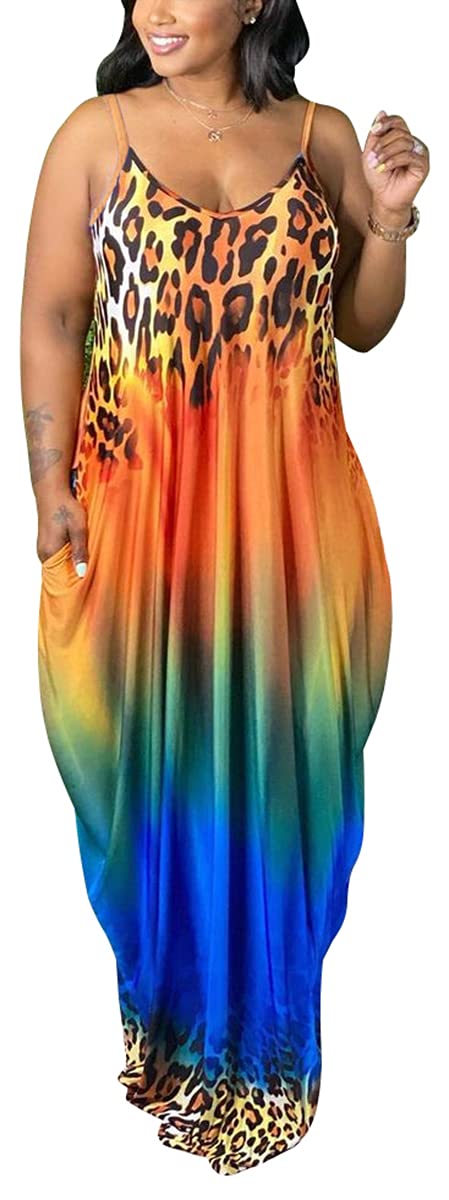 WOOSEN Women's Plus Size Spaghetti Strap Maxi Dress - Striped Summer Sundress With Pockets & Optional Scarf