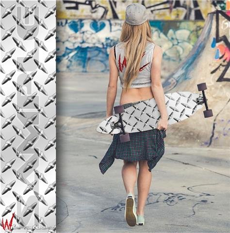 Diamond Plate Metal - Decal Style Vinyl Wrap Skin fits Longboard Skateboards up to 10