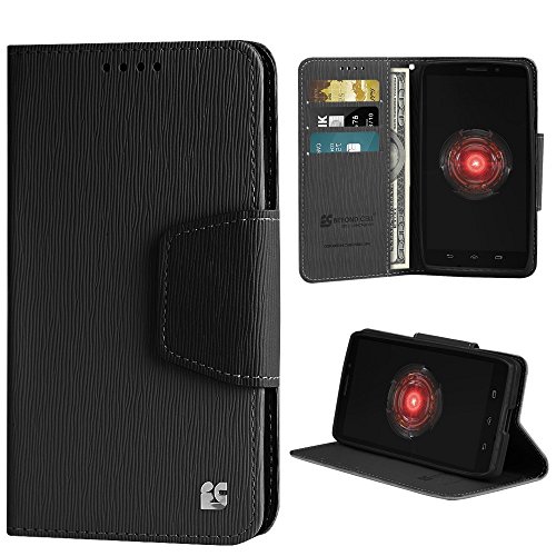Beyond Cell PU Leather Folio Flip Cover Wallet Phone Case with Stand for Motorola Droid Maxx 1080M - Black/Black