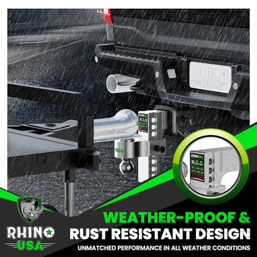 Image of Rhino USA Adjustable Trailer Hitch (Fits 2.5-Inch Receiver) Heavy Duty Aluminum Tow Hitches with 10-Inch Drop /Rise for Truck (18,500 LBS GTW) Weatherproof Double Anti-Theft Locking Hitch Pins (Silver)