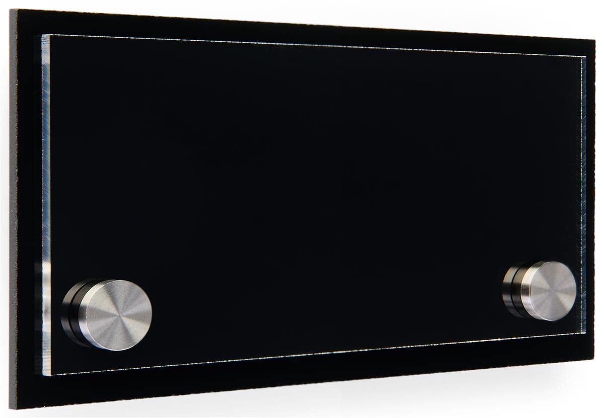 Door Sign for Wall Mount with Stainless Steel Standoffs, 6 x 3-Inch, Black And Clear Acrylic Panels