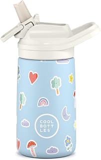 Cool Bottles – Edelstahl-Wasserflasche für Kinder, Thermosflasche für Kinder, Getränke 36 Stunden kalt und 18 Stunden warm – Rainbow Clouds 350ml