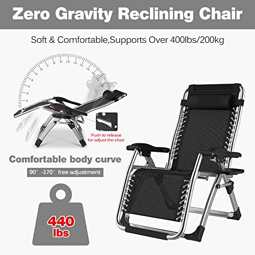 Sibosen Zero Gravity Chair, Adjustable Patio Folding Lawn Lounge Chairs Outdoor Camp Reclining Lounge Chair With Detachable Cushion And Cup Holder, Gray #TOP3