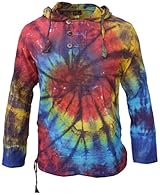 Light cotton tie dye grandad hoodie Drawstring at hood and hem 3 button fastening at front neck with two deep front pockets Measurements are given in description Handmade in Kathmandu, Nepal.