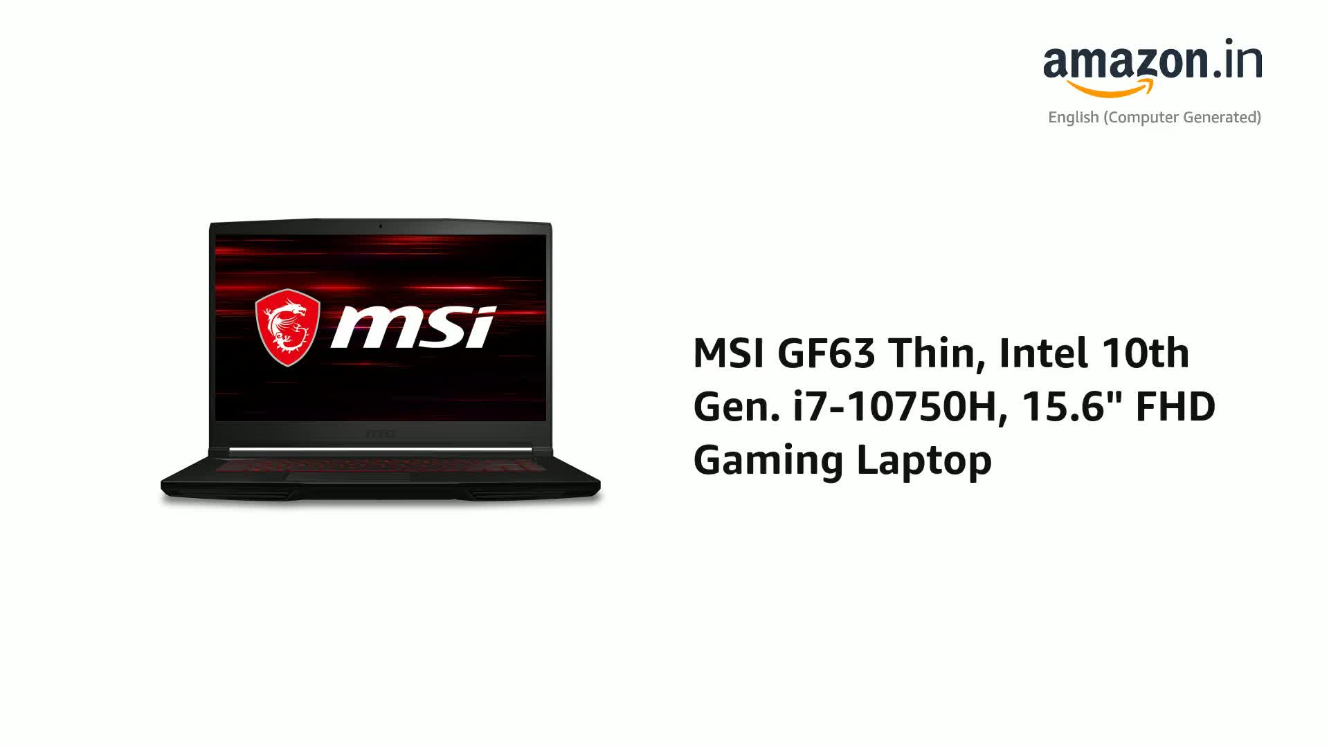 MSI GF63 Thin, Intel 10th Gen. i7-10750H, 15.6