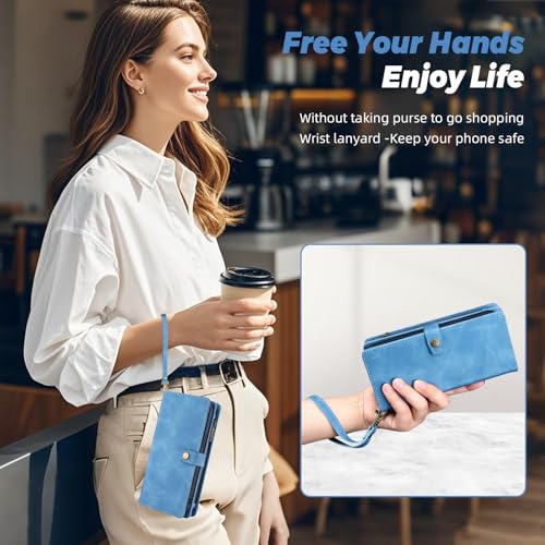 TwoHead Designed for iPhone 13 Wallet Case with Card Holder,Detachable Magnetic Phone Case with Wallet PU Leather Wallet Phone Case for iPhone 13 Case Wallet for Women/Men with Wrist Strap(Sky Blue) by TwoHead - Used condition - Image 7