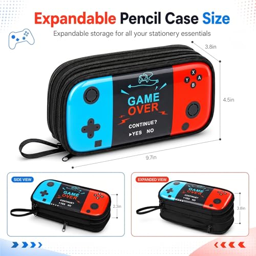 Image of Beaulyn Gamer Pencil Case for Boys - Expandable Zipper Pencil Box with 2 Compartment, Large Gaming Pen Bag Pencil Pouch Organizer for School Boy Kids
