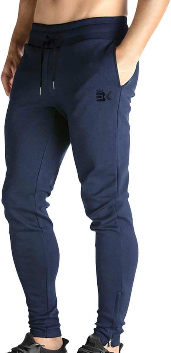 BROKIG Mens Zip Joggers Pants - Casual Gym Workout Track Pants Comfortable Slim Fit Tapered Sweatpants with Pockets