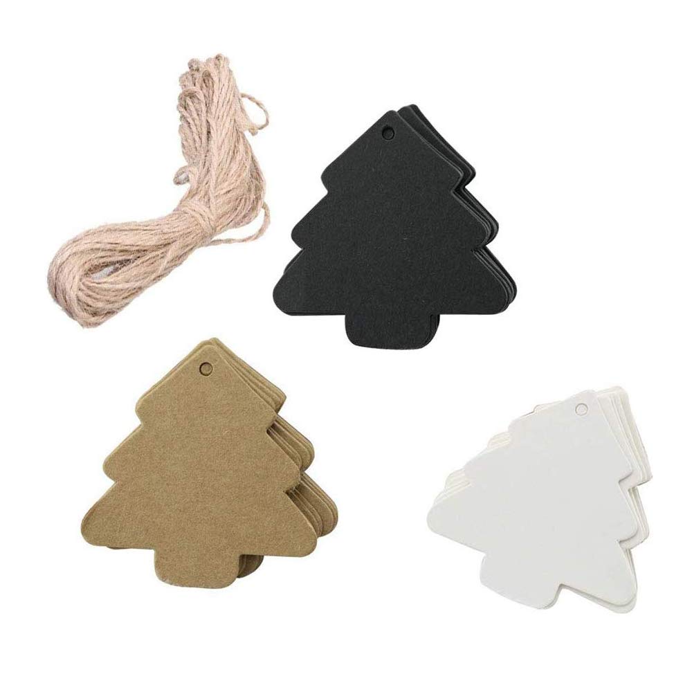 binaryabc Árbol de Navidad Etiquetas de regalo, etiquetas de papel, Precio Etiquetas con cuerda y # xFF0 C; DIY papel Kraft blanco colgar etiqueta 150 unidades (3 colores diferentes)