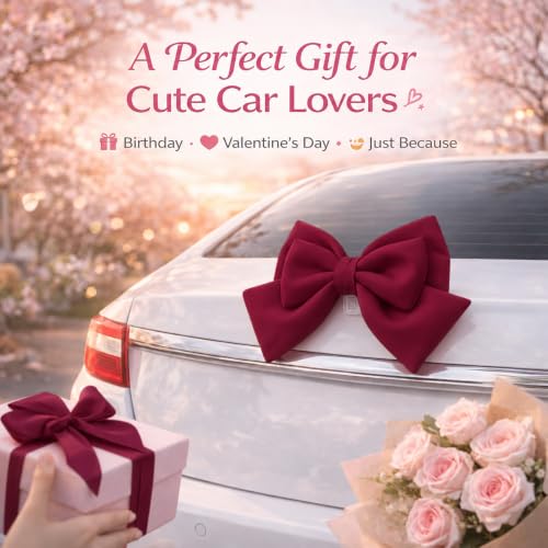 Image of Pink Car Bow for Women Cute Car Exterior Cute Decor for Girls Coquette Decorations for Cars (Claret)
