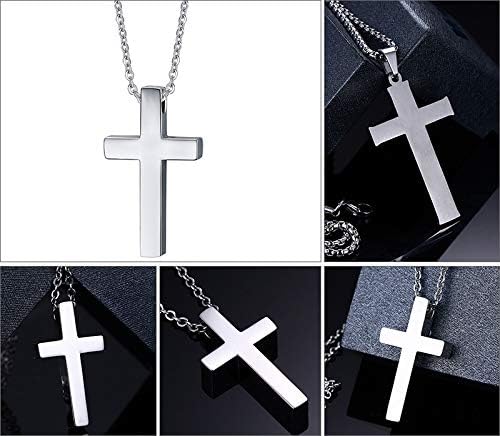 Rockyu Cross Necklace for Men Stainless Steel Silver Simple Cross Pendant Christian Jewelry Gift 16-24 Inches Chain - Image 5