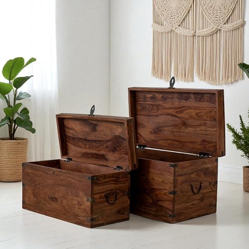 Image of The Attic Georgia Storage Box, Multipurpose Cabinet for Living Room & Bed room Storage, Solid Wood Classy storage, Honey Matte Finish
