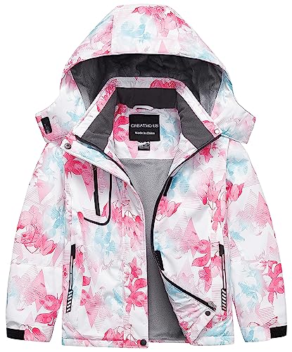 CREATMO US Girl's Waterproof Ski Jacket Warm Winter Snow Coat Windproof Snowboarding Rain Jacket