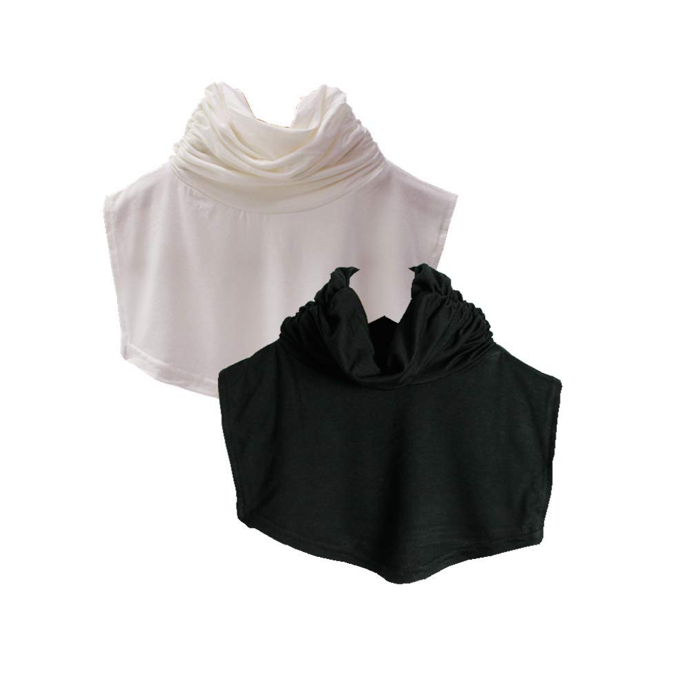Simplemuji Women's White+Black Half Top Mock Blouse Turtleneck Dickey Collar Wrap Neck Warmer 2Pcs (Black+White)