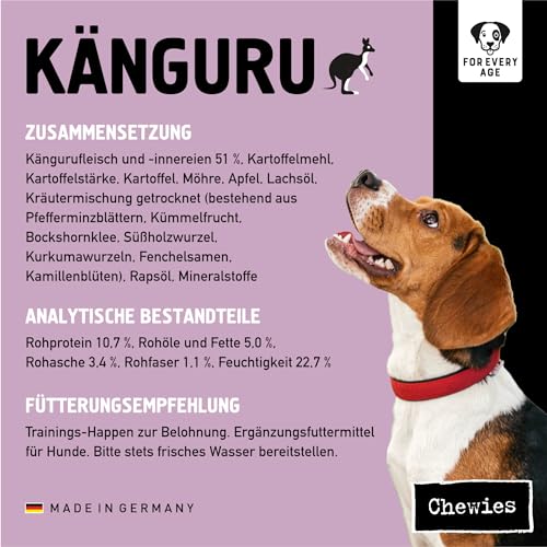 Chewies Trainings-Happen Känguru Hundeleckerli getreidefrei, Soft und ohne Zucker - Monoprotein Hunde-Leckerlis in der wiederverschließbaren Verpackung - Made in Germany (6 x 175 g)