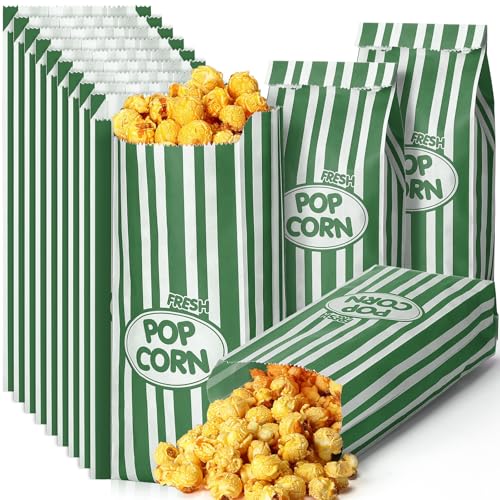 Image of Sherr 1000 Pcs 2oz Green Popcorn Bags Bulk Retro Stripes Disposable Popcorn Bags for Circus Carnival Party Favors Movie Nights Birthday Party Event Supplies Machine Accessories