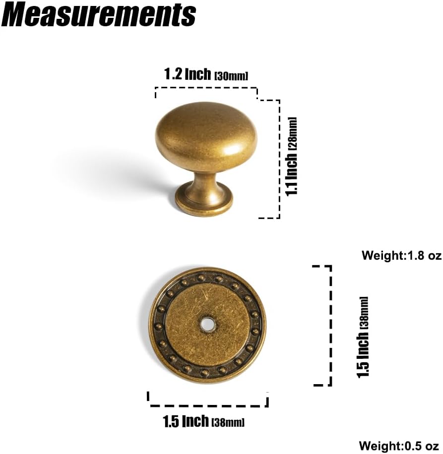 Antique Brass Zinc Alloy Cabinet Knob with Circular Backplate - Single Hole Center Cabinet Pull Hardware for Bedroom, Kitchen, 6 Pack（G018）
