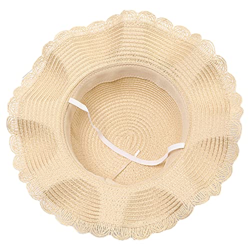 Girls Straw Hat Purse Bag Set Lace Brim Flowers Pearl Summer Beach Sun Hat Princess Shoulder Crossbody Bag Chin Strap2