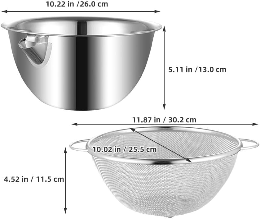 Kichvoe 1 Set Stainless Steel Basin And Strainer 2-In-1 Mixing Bowl Colander Food Prep Bowl For Baking Rice Washing Vegetable Cleaning And Fruit Draining