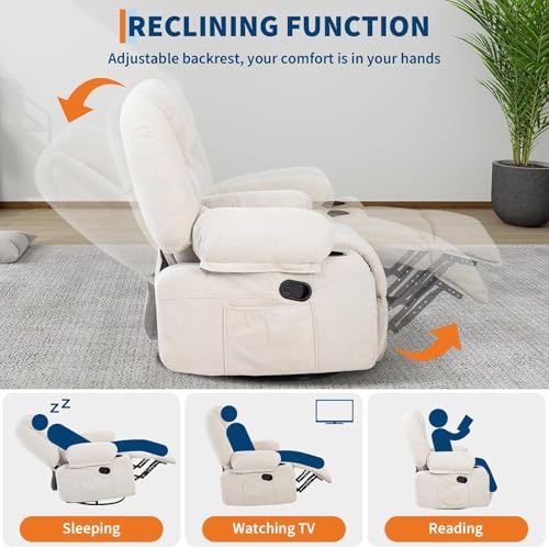 Sillón reclinable tapizado en chenille blanco miniatura 4