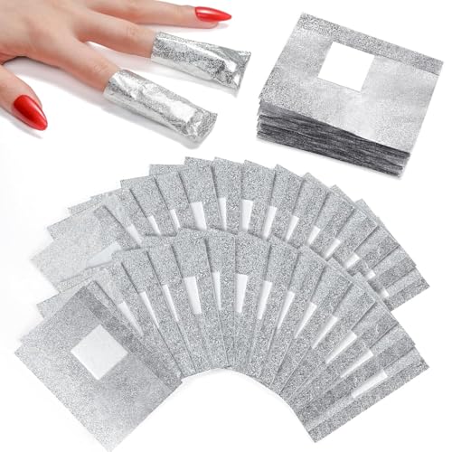 Dissolvant de vernis à ongles et 100 feuilles d'aluminium premium avec tampons coton 3 cm