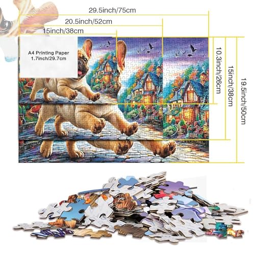 Rompecabezas de bulldog de 1000 piezas premium, papel reciclado resistente, 70x50 cm 5