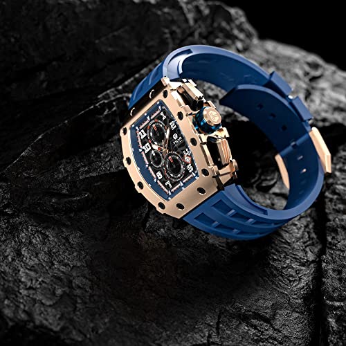 Image of Tsar Bomba Mens Watches Quartz Wristwatch for Men Waterproof 50M Analog Luxury Tonneau Chronograph Calendar Date Men's Dress Business Work Watch Gift for Men