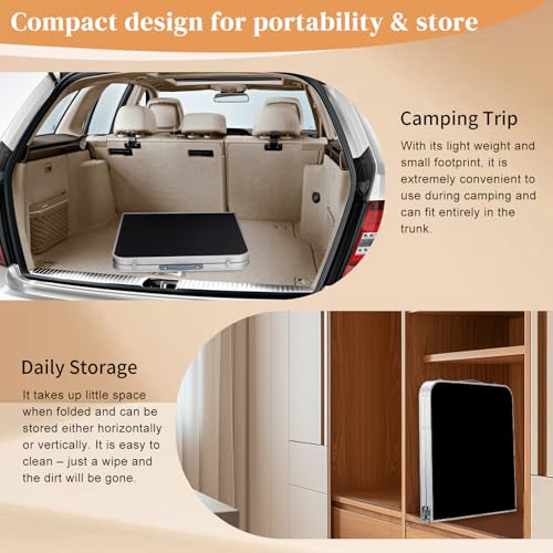 Solianne Mesa Plegable Multipropósito Portátil 4 Ft, Aluminio Negro y Madera, Altura Ajustable 3 Niveles, Patas con Seguro, para Camping Exterior miniatura 4