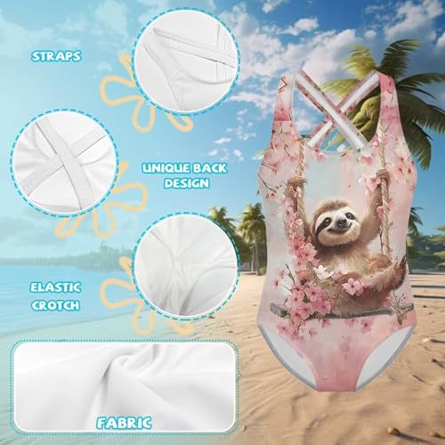 Image of WELLFLYHOM Girls Swimsuit 5-14 Cross Back Swimwear Full Coverage One Piece Bathing Suit Sleeveless Beachwear