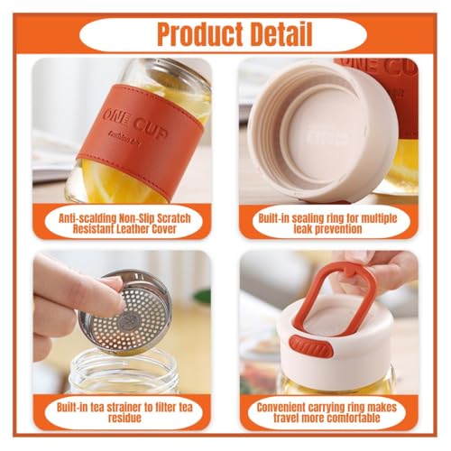 Image of Wosta Tea Infuser Bottle with Strainer - Hot & Cold Brew Glass WaterBottle - Leakproof - Silicone Sleeve - BPA Free Infuser - Tea -Pot Alternative - Leaf (Black)
