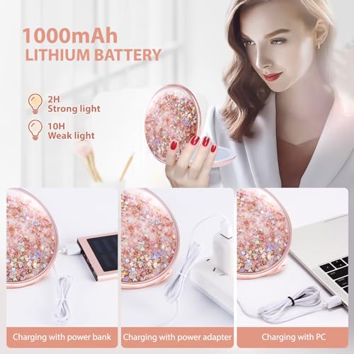 MIYADIVA Espelho de aumento com luz, espelho compacto de 1x/30x com luz, espelho de maquiagem ilumin