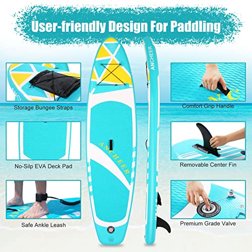 Ancheer Inflatable Stand Up Paddle Board, Sup Board With Sup Accessories & Blackpack, Adjustable Paddle, Leash, Hand Pump For Youth Adults #TOP2