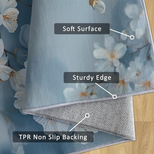 Tapis blanc à motif floral moderne en imitation cachemire doux - 6