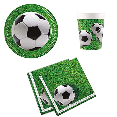 Procos DY10273853 - Football Party Set Small, Teller, Servietten und Becher, Tischdeko, Geburtstagsdekoration