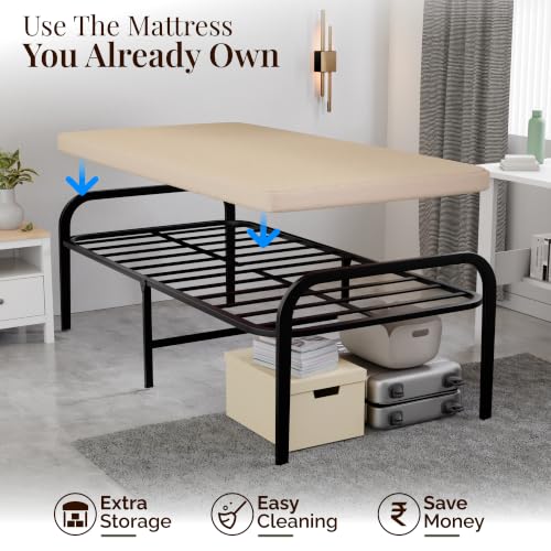 Image of beAAtho Metal Folding Single Bed Without Mattress | Guest Bed | Easily Storable Bed | Space Saving Single Bed | Sturdy Bed Frame (2.5ft x 6ft) (Without Mattress)