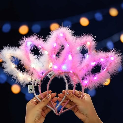 Werhonton Light Up Headbands LED Bunny Ears Headband Easter Christmas Halloween Hair Accessories for Women and Girls(3Pcs) (Pink/Pink/White)