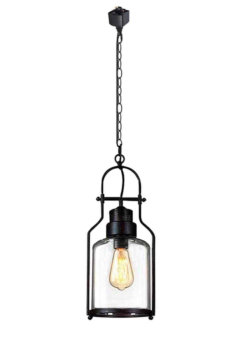 Kiven H-Type Track Lighting Pendant,Vintage Industrial Glass Pendant Ceiling Hanging Light with Hand
