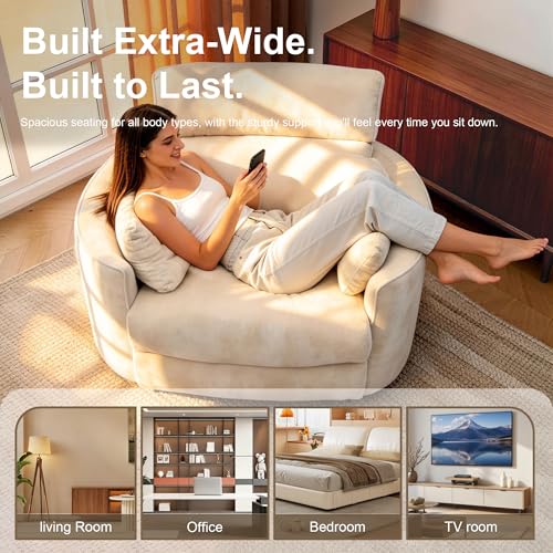 Image of 450lbs Oversized Power Recliner Chair for Big & Tall Adults, Extra Wide Electric Chair with USB & Type-C Ports, Chenille Single Sofa with Pillows for Living Room, Bedroom, Beige