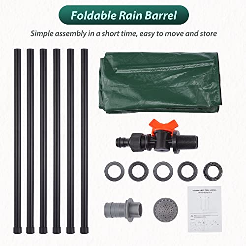 Azaeahom 50 Gallon Filtrable Rain Barrel, Collapsible Portable Water Storage Tank, Garden Water Barrel with Drain Pipe and Flood Valve, Thickened Material & Stable for Car Wash, Warm House, Green - Thumbnail 3