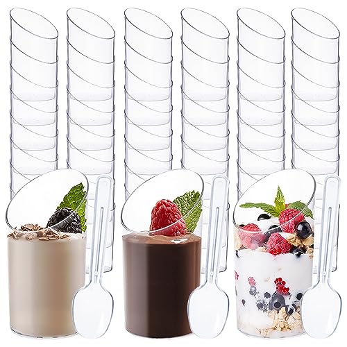 Merkaunis ZJB-614 50Pcs Plastic Dessert Bowl, 3Oz, Clear, Disposable, Round cover