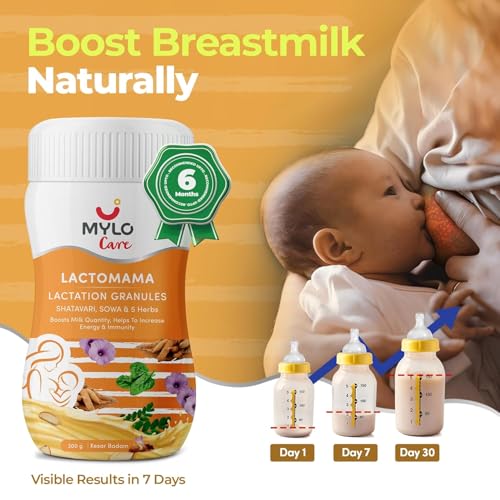 Image of Mylo Lactomama Granules - Lactation Supplement for breastfeeding with Shatavari to Increase Breast Milk - 300 g each | With Herbs like Moringa, Sowa & 5 Others | 2 Scoops per Serving (Pack of 6, Kesar Badam)