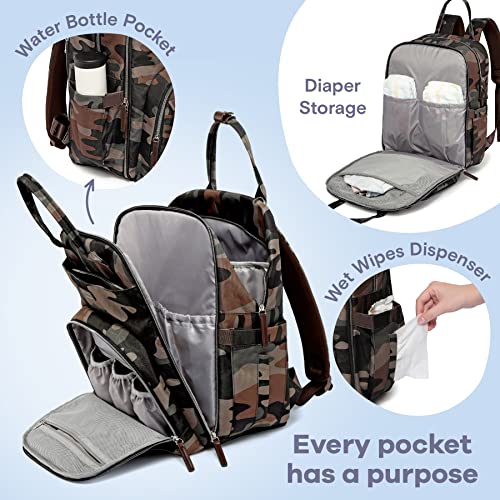 Ruvalino Diaper Bag Backpack, Multifunction Travel Back Pack Maternity Baby Changing Bags, Large Capacity, Waterproof And Stylish, Green Camo #TOP2